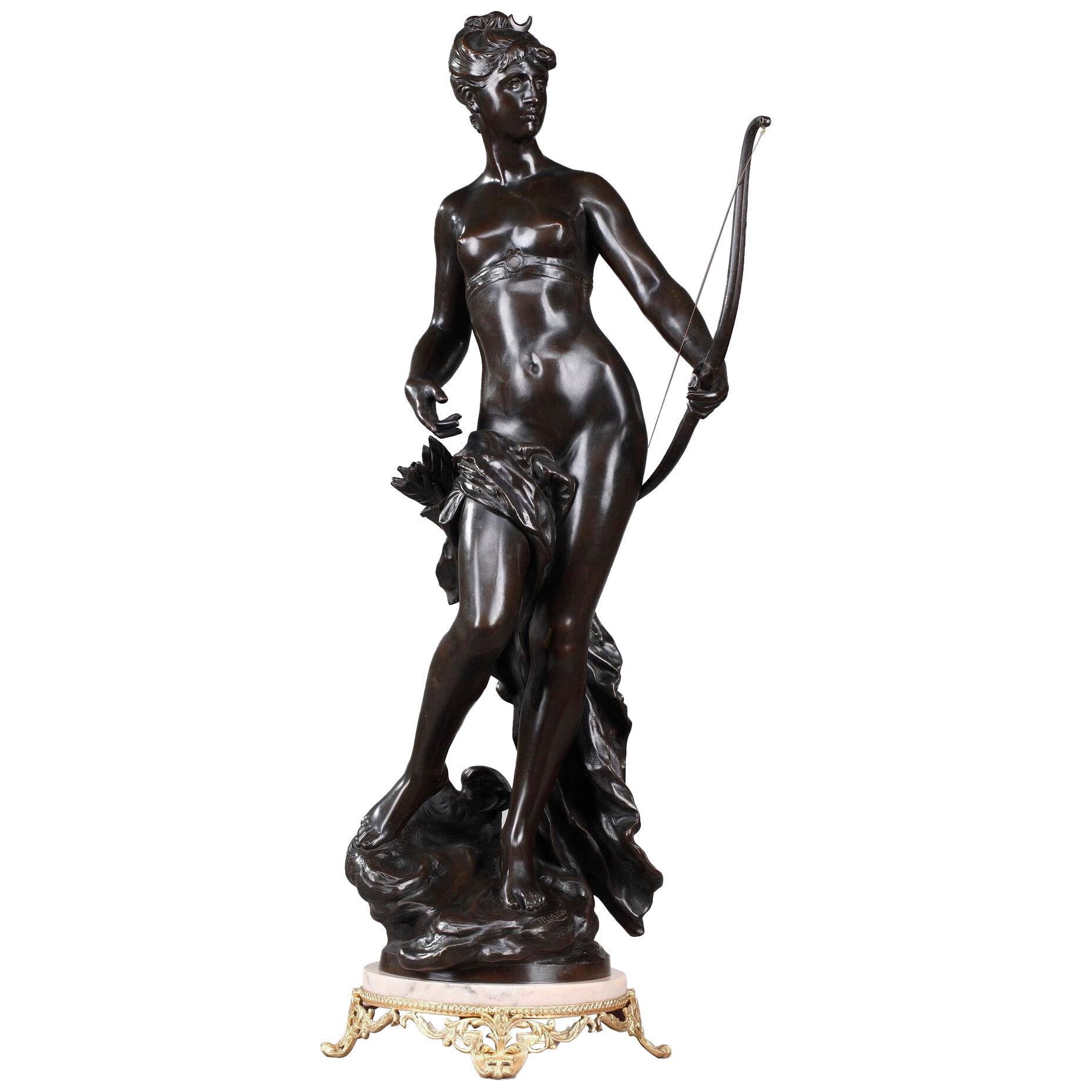 Bronze figure of Diana goddess of the Hunt, signed by Mathurin Moreau