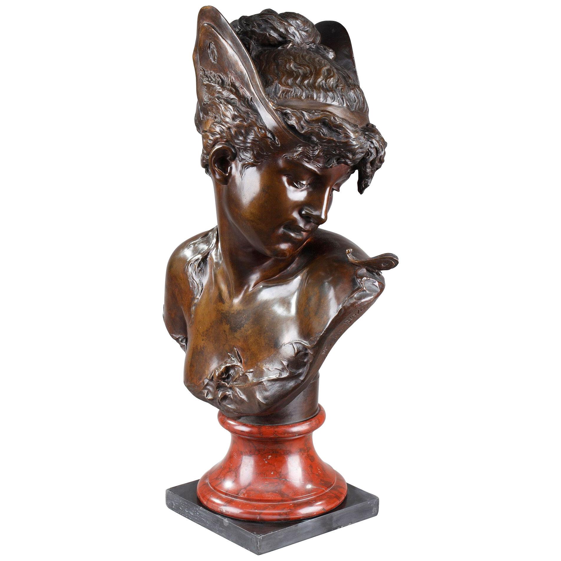 Bust of "Psyche" in patinated bronze, by Boyer and Rolland