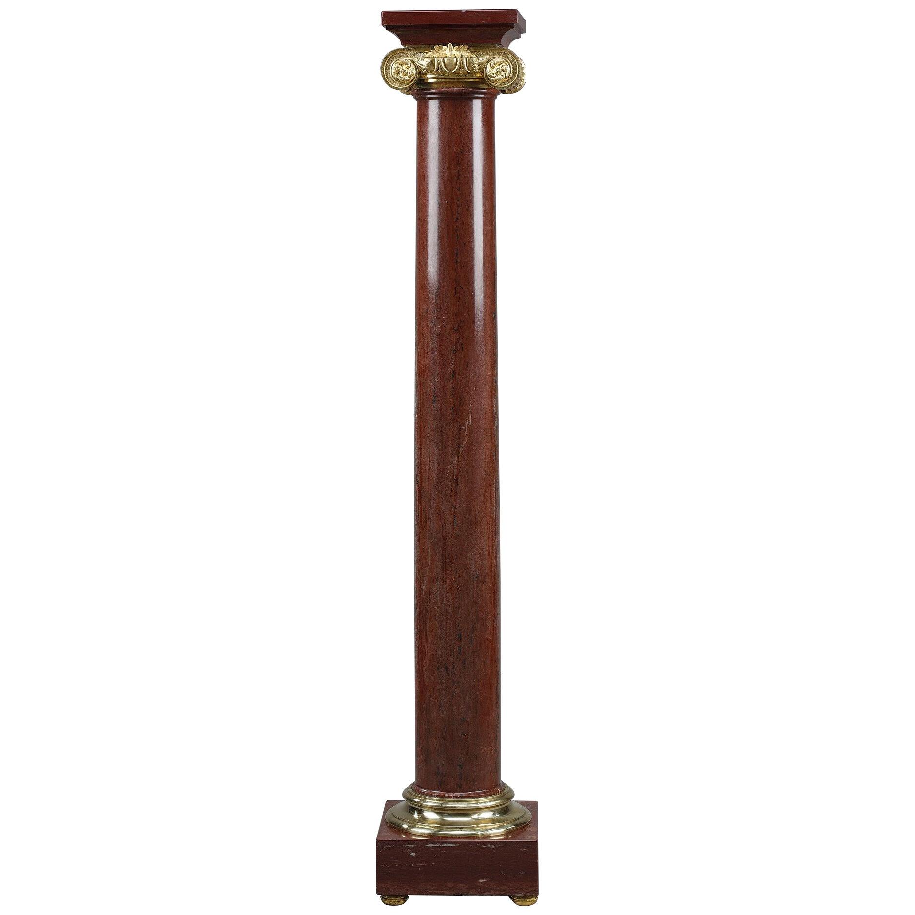 Ionic column in red Languedoc Marble and gilt Bronze