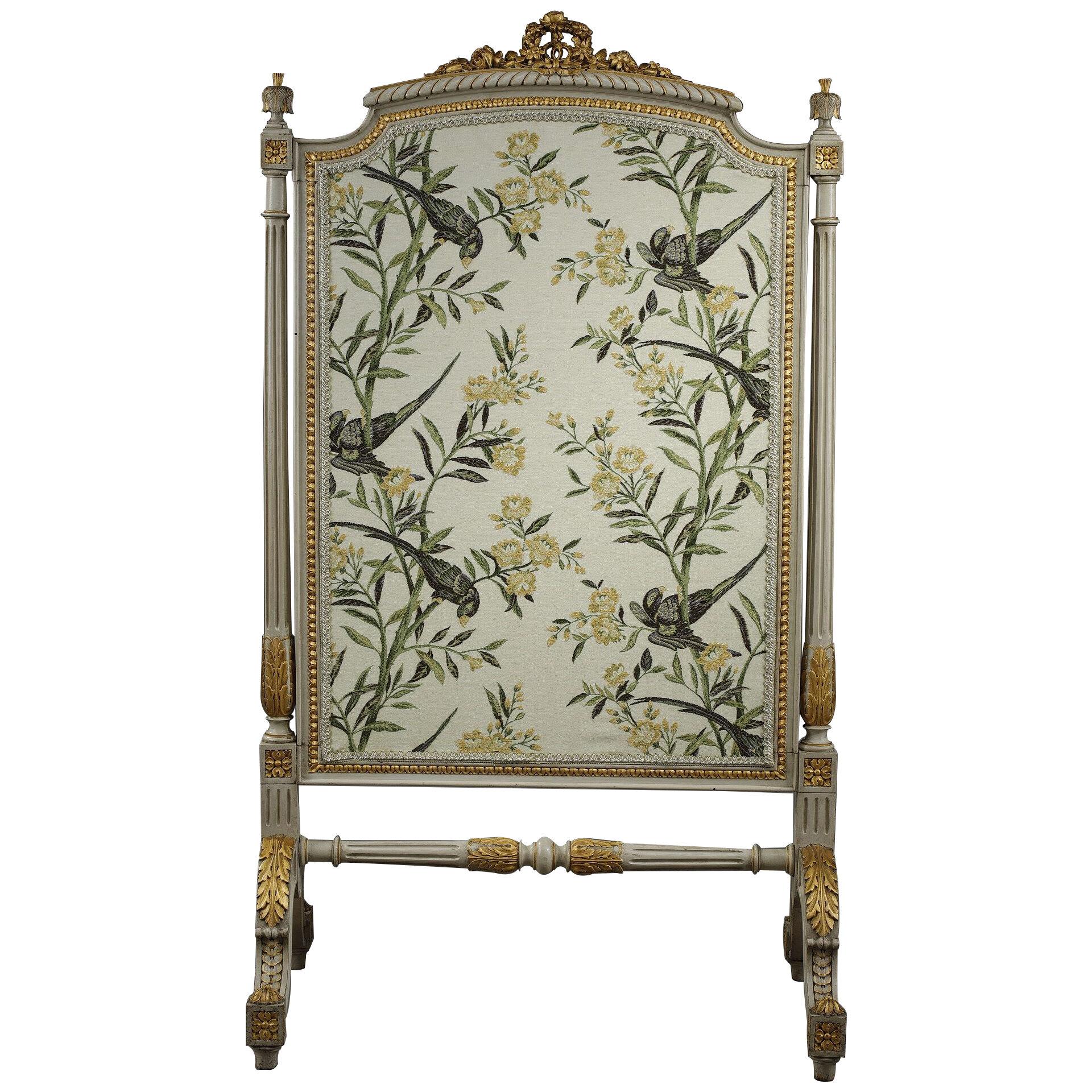 Gilded wood Fire screen with parrots decoractions, Louis XVI Style