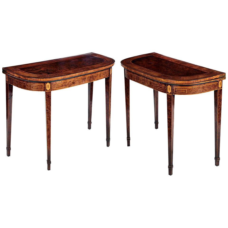 Pair of George III Burr Yew Card Tables