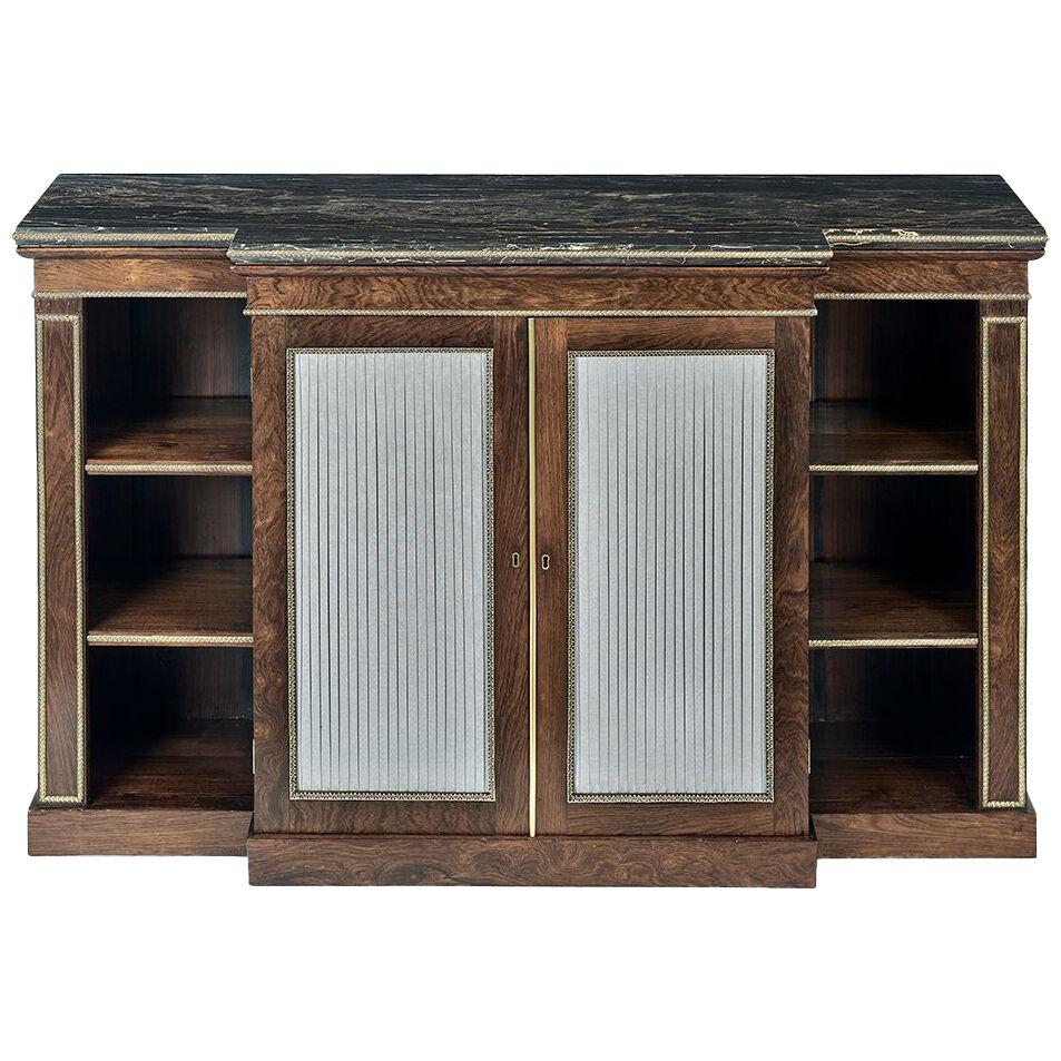 Regency Rosewood and Gilt Bronze Breakfront Side Cabinet/Open Bookcase