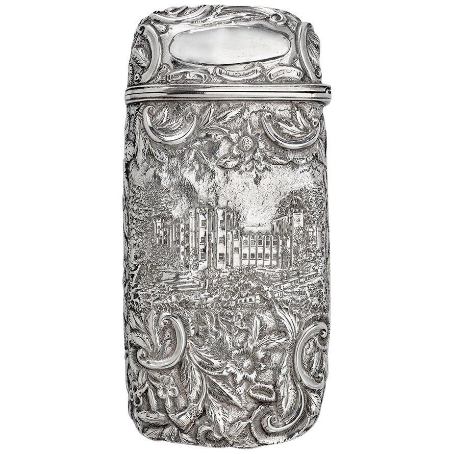 Antique Victorian  Sterling Silver Castle-Top Cigar Case, Nathaniel Mills 1839 