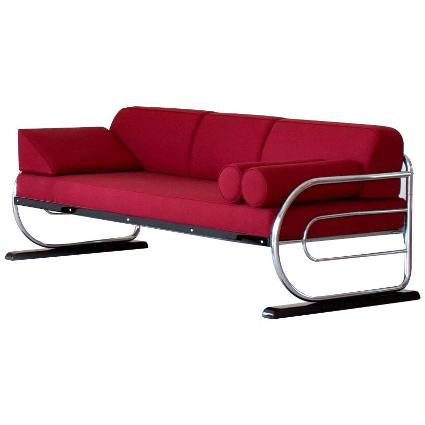 Customizable Art Deco streamline tubular steel couch / daybed, c. 1930