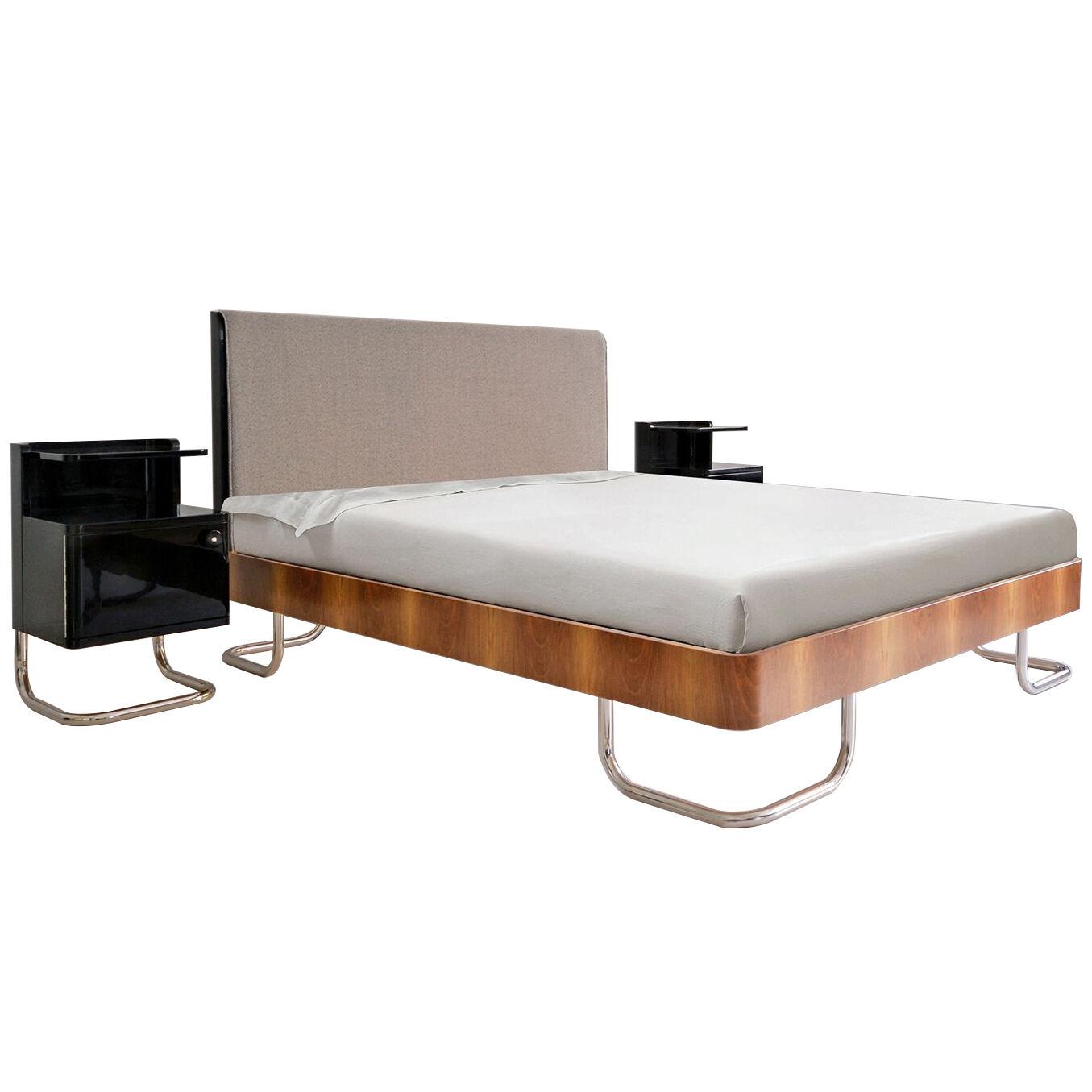 Modern contemporary customizable double bed with bedside cabinets