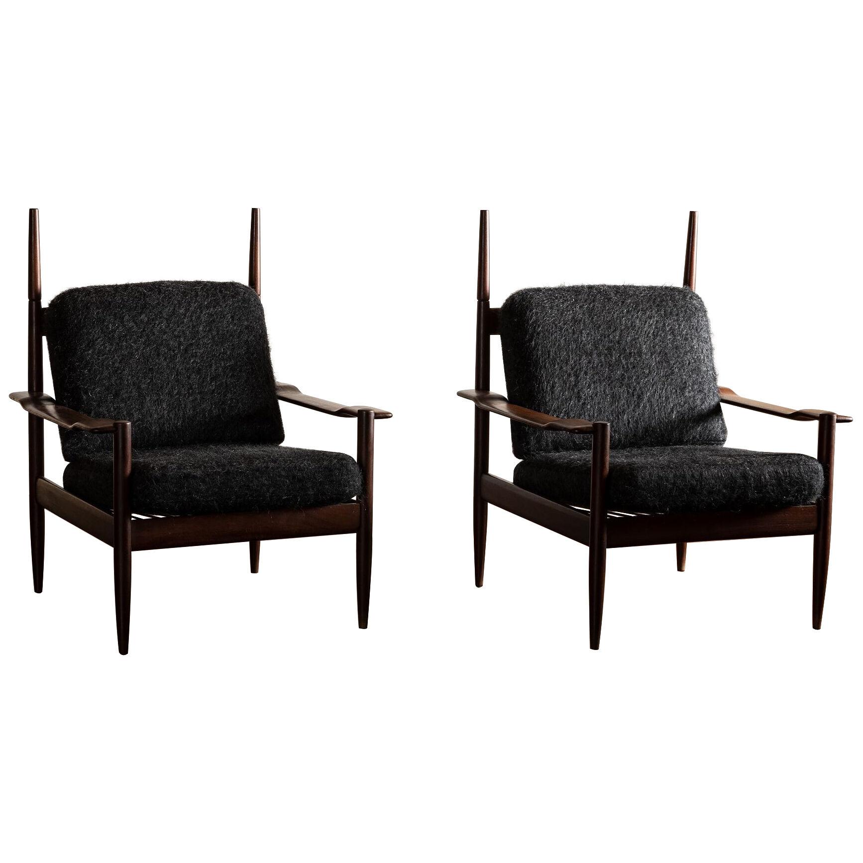 Lovely Pair of Brazilian Chairs in Teak and Pierre Frey Yeti, 1960s