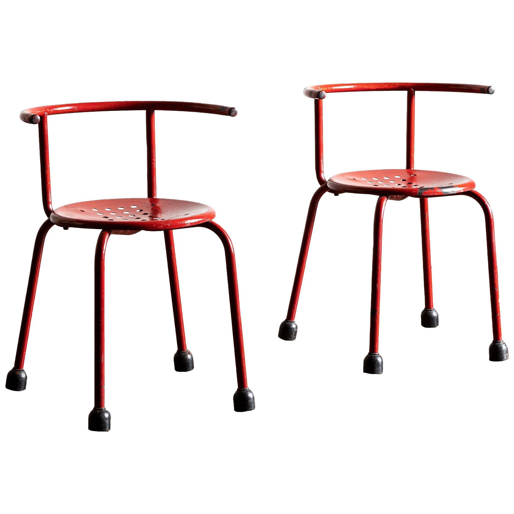 Pair of Red Iron Chairs by Ettore Sottsass, Italy, 1960s