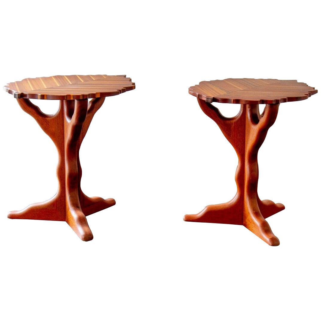 Pair of Exotic Wood Leaf Shaped Side Tables by Paul Vann 2013