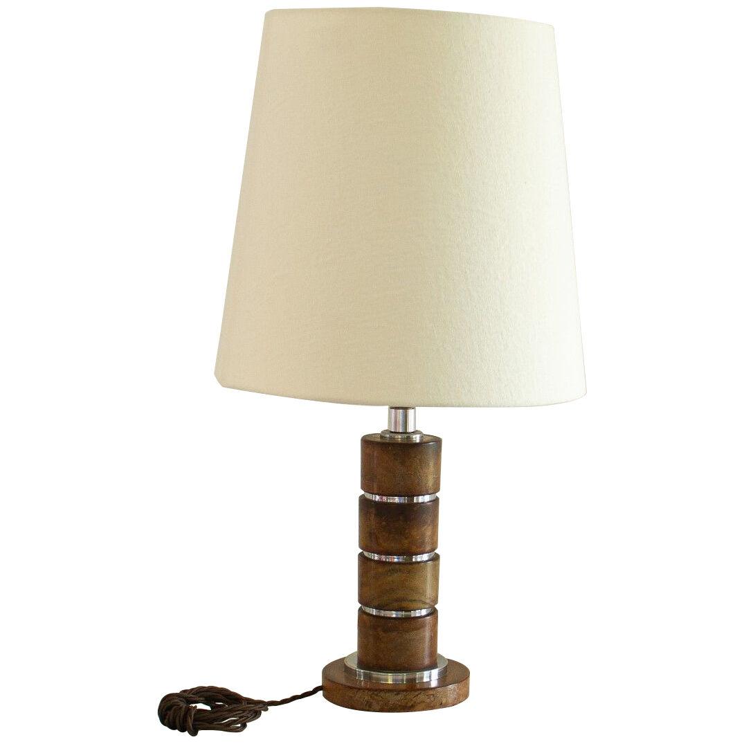 A Single Cylindrical Walnut and Nickel Plated Lamp