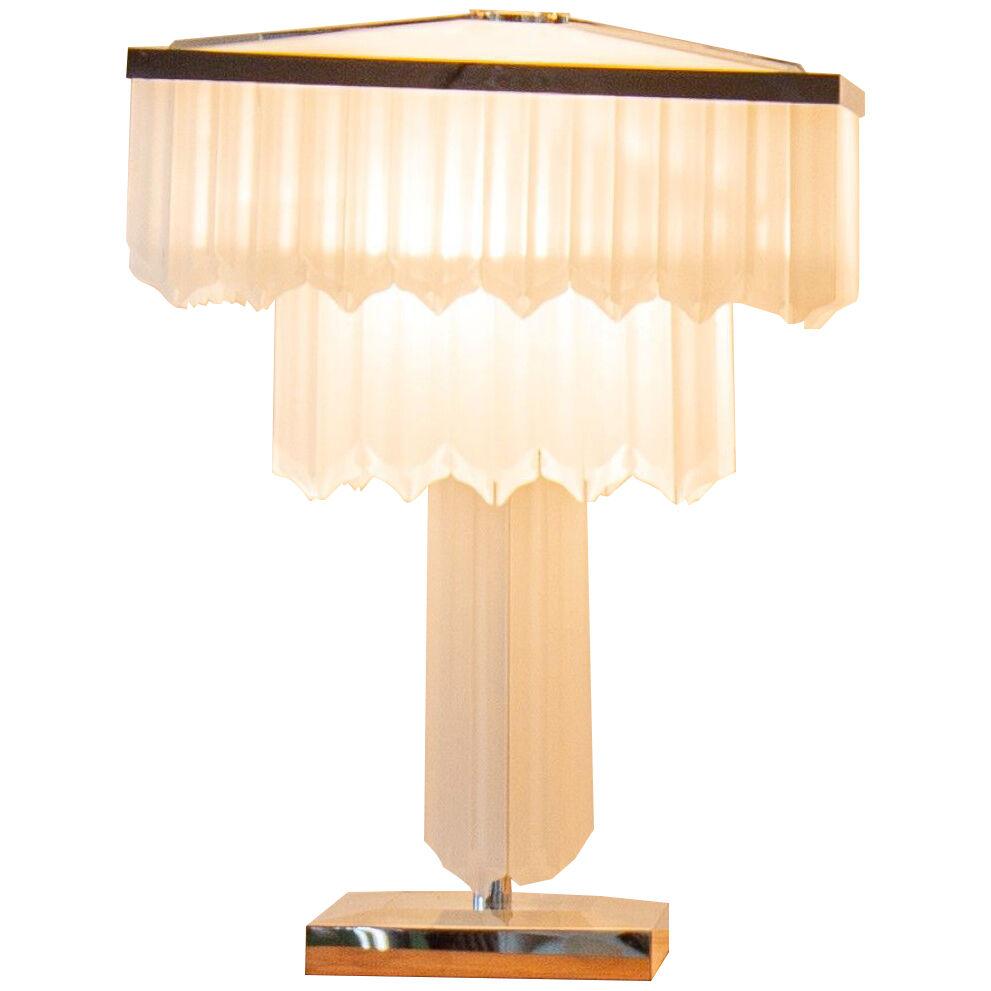 A Pair of Lucite Drop and Nickel Table Lamps