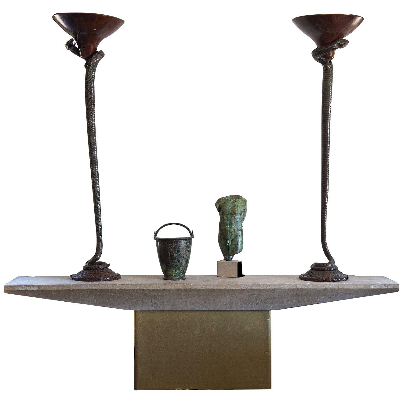 A Reconstituted Stone and Brass Console Table, 1970s