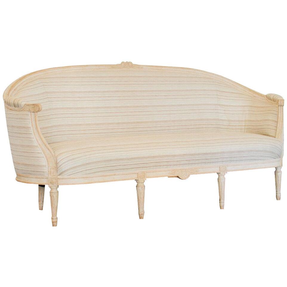 Late Gustavian Barrel-Back Upholstered Swedish Sofa from the Early 19th Century