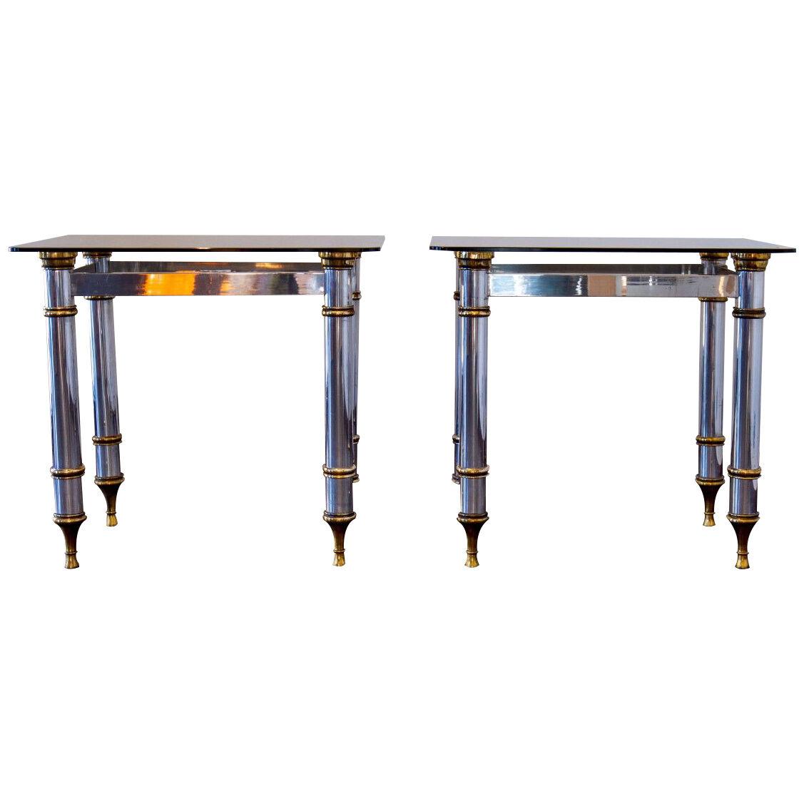 Pair of Aluminium and Brass Console Tables 1970s
