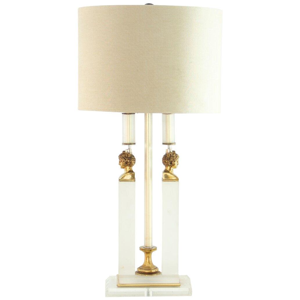 Lucite and Brass Neoclassical Style Lamp, 1970s