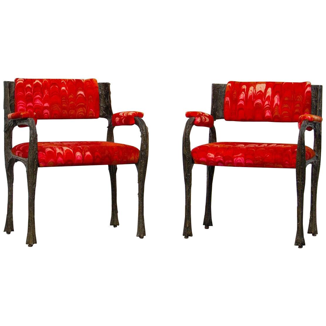 Pair Of Paul Evans Sculpted Bronze Armchairs late 1960s