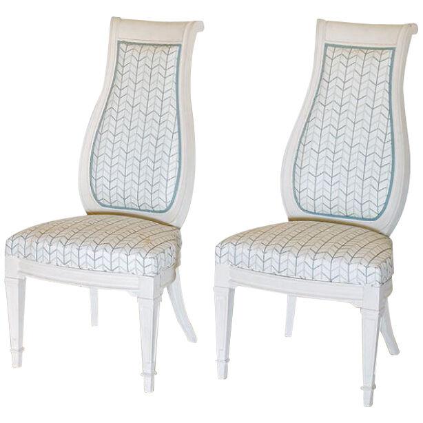 A Set of Four Italian Chalky White Painted Carver Chair 1960s