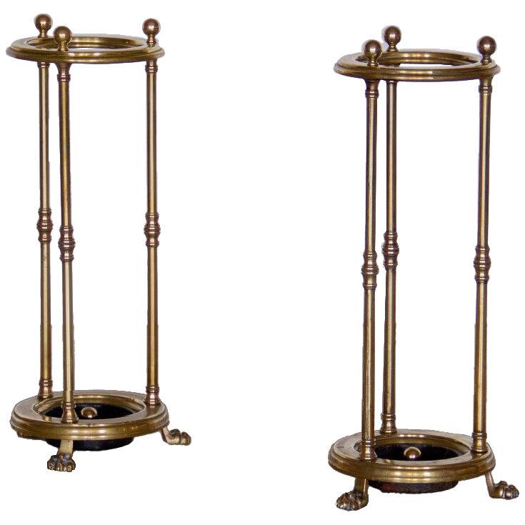 A Pair of Late 19th Century English Brass Stick Stands, stamped