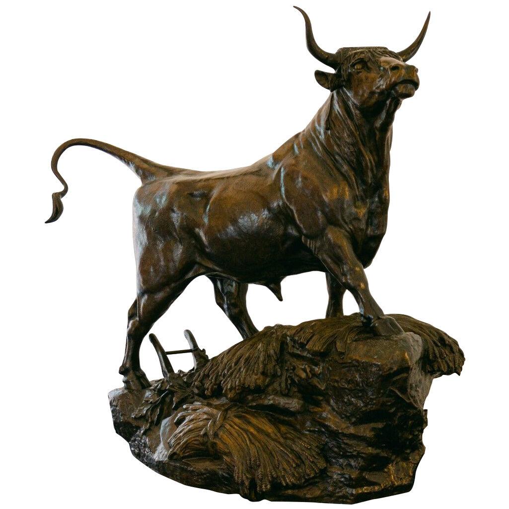 A Late 19th Century French Bronze of a Bull by Auguste Cain