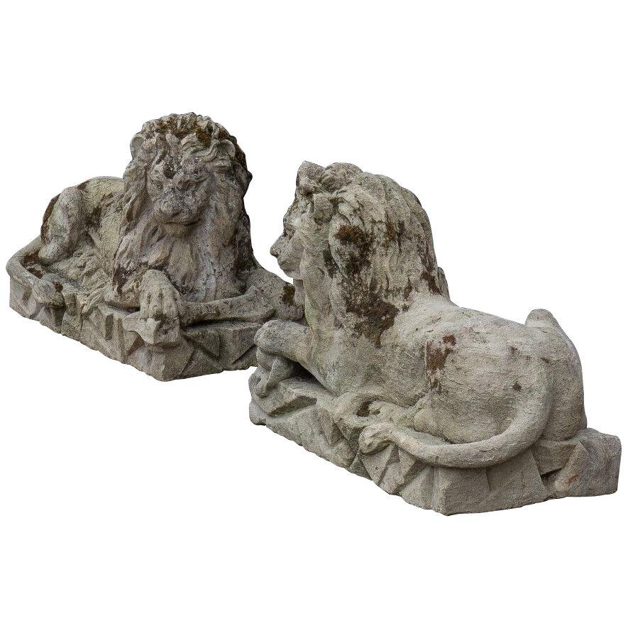 A Pair of Superb 18th Century Bath Stone Lions
