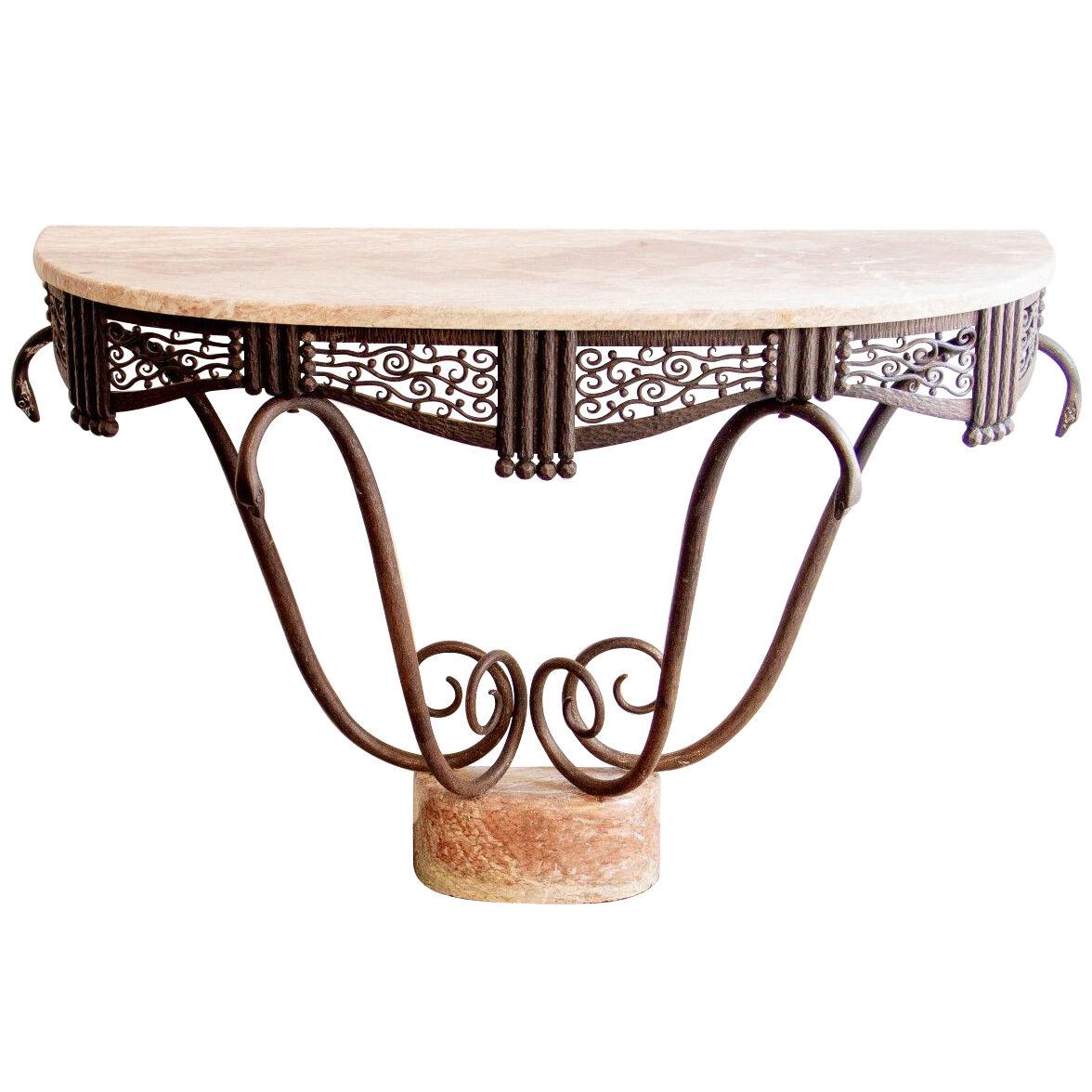 Art Deco Wrought Iron Console Table by Michel Zadounaïsky 