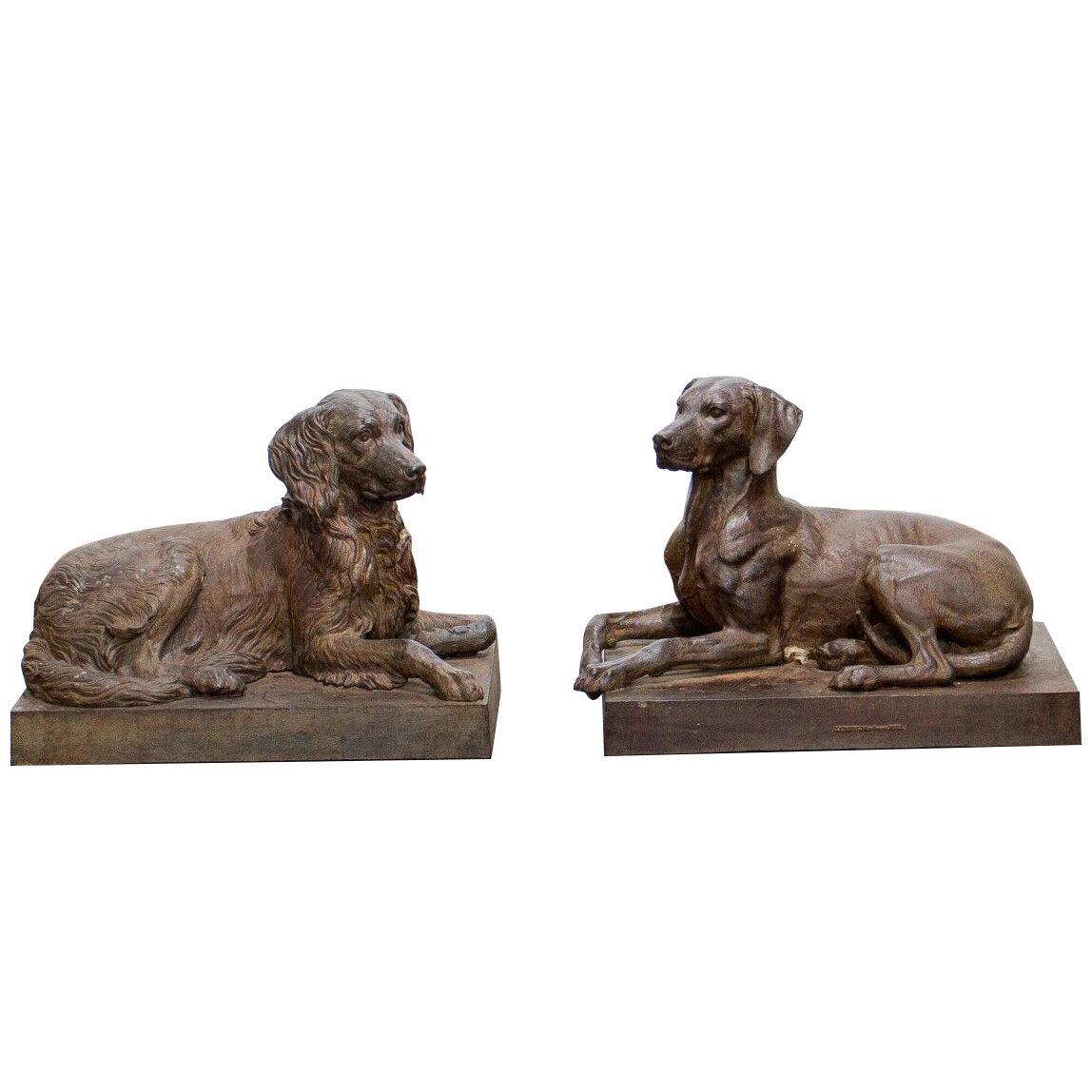 Pair of 19th Century Cast Iron Dogs by J.J. Ducel