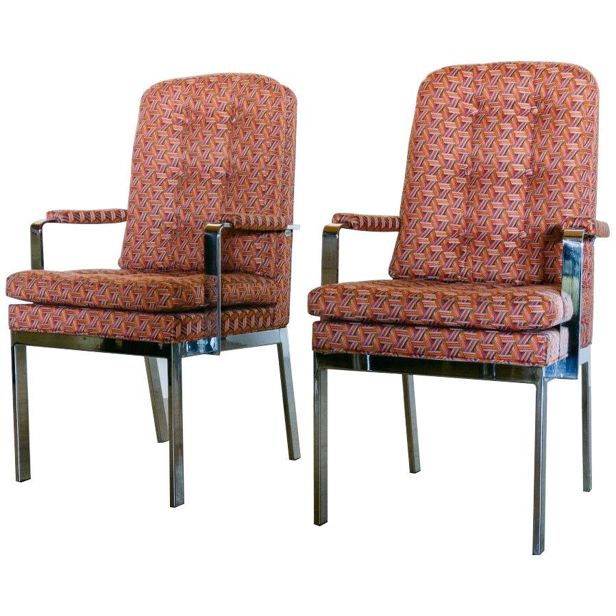 A Pair of Milo Baughman Designed Nickel Framed Carver Chairs