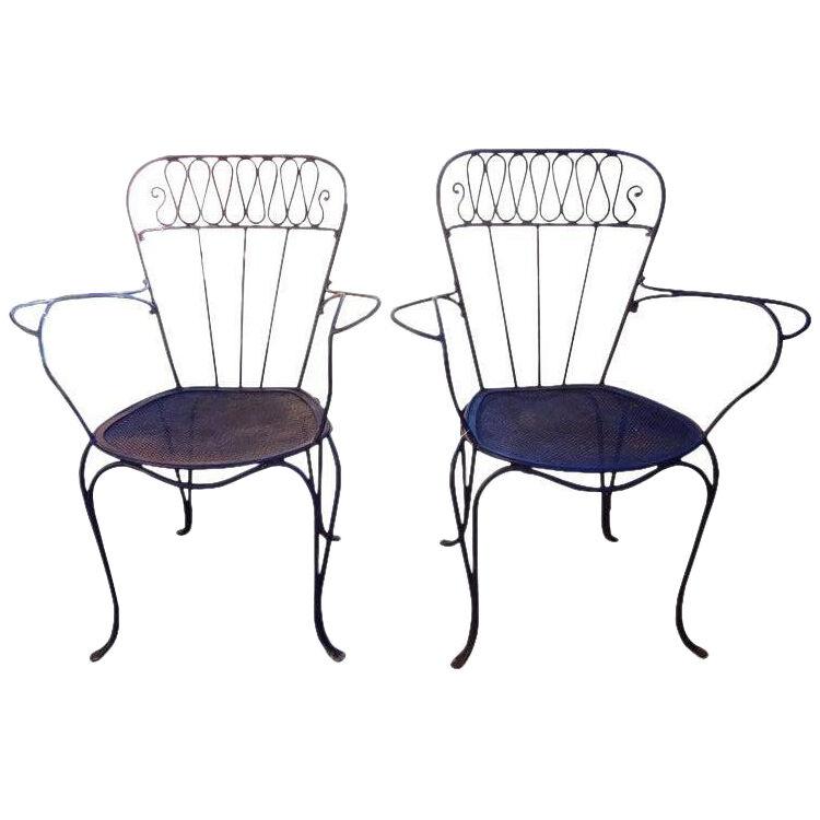 Pair Of 1940's French Jean Royère Style Wrought Iron Garden Chairs 