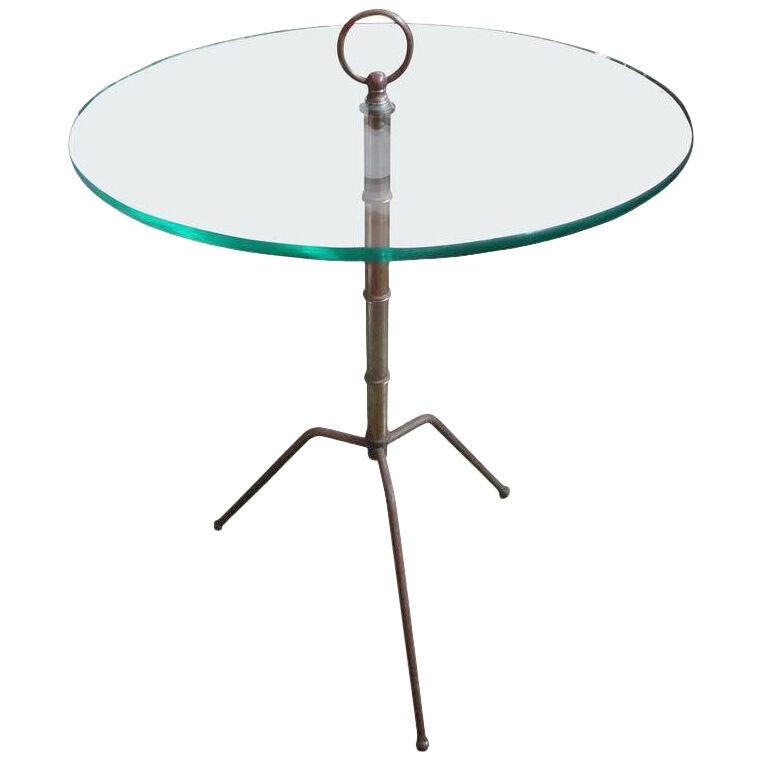 Italian Gio Ponti Inspired Brass and Glass Tripod Table