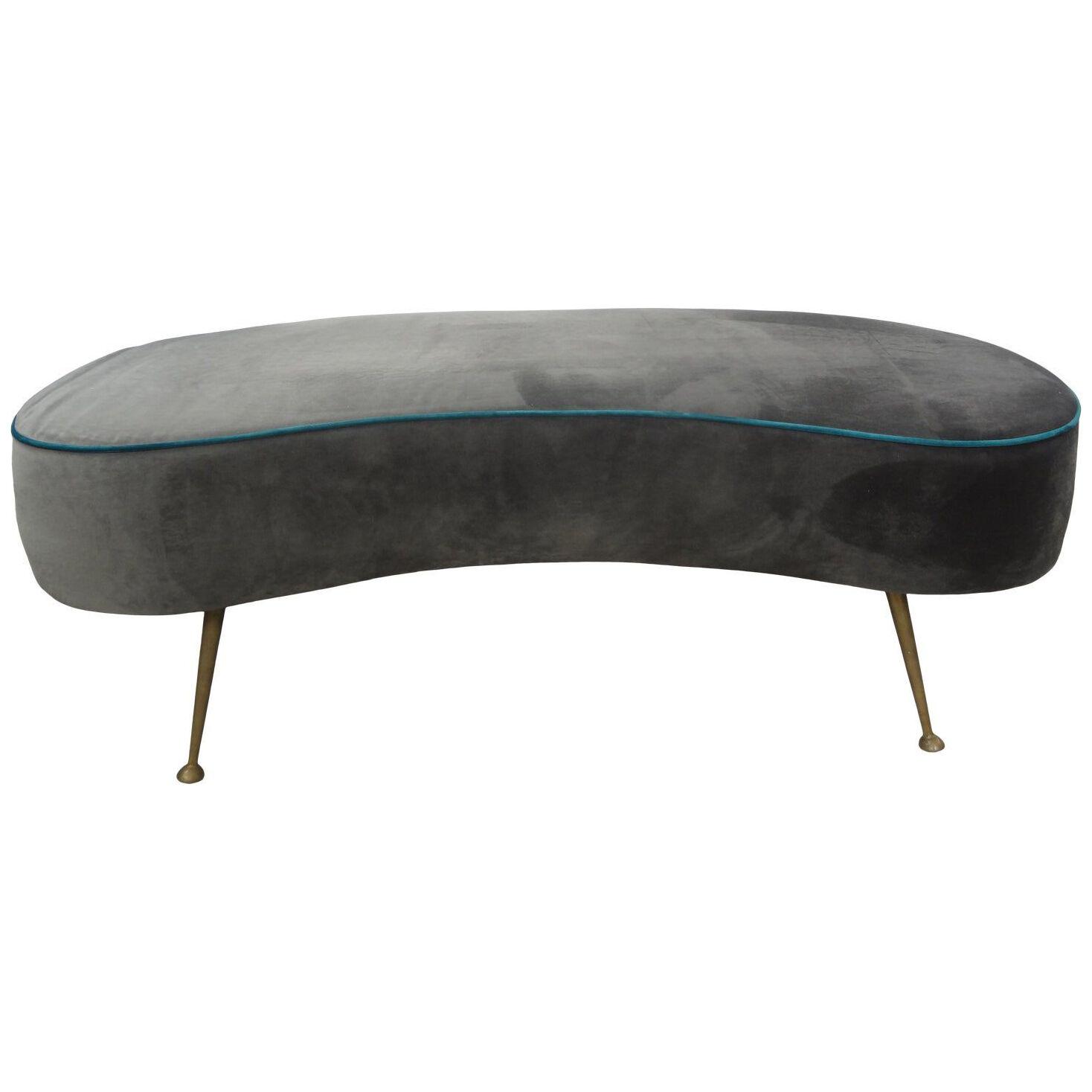 Large Italian Curved Bench With Brass Legs by Marco Zanuso