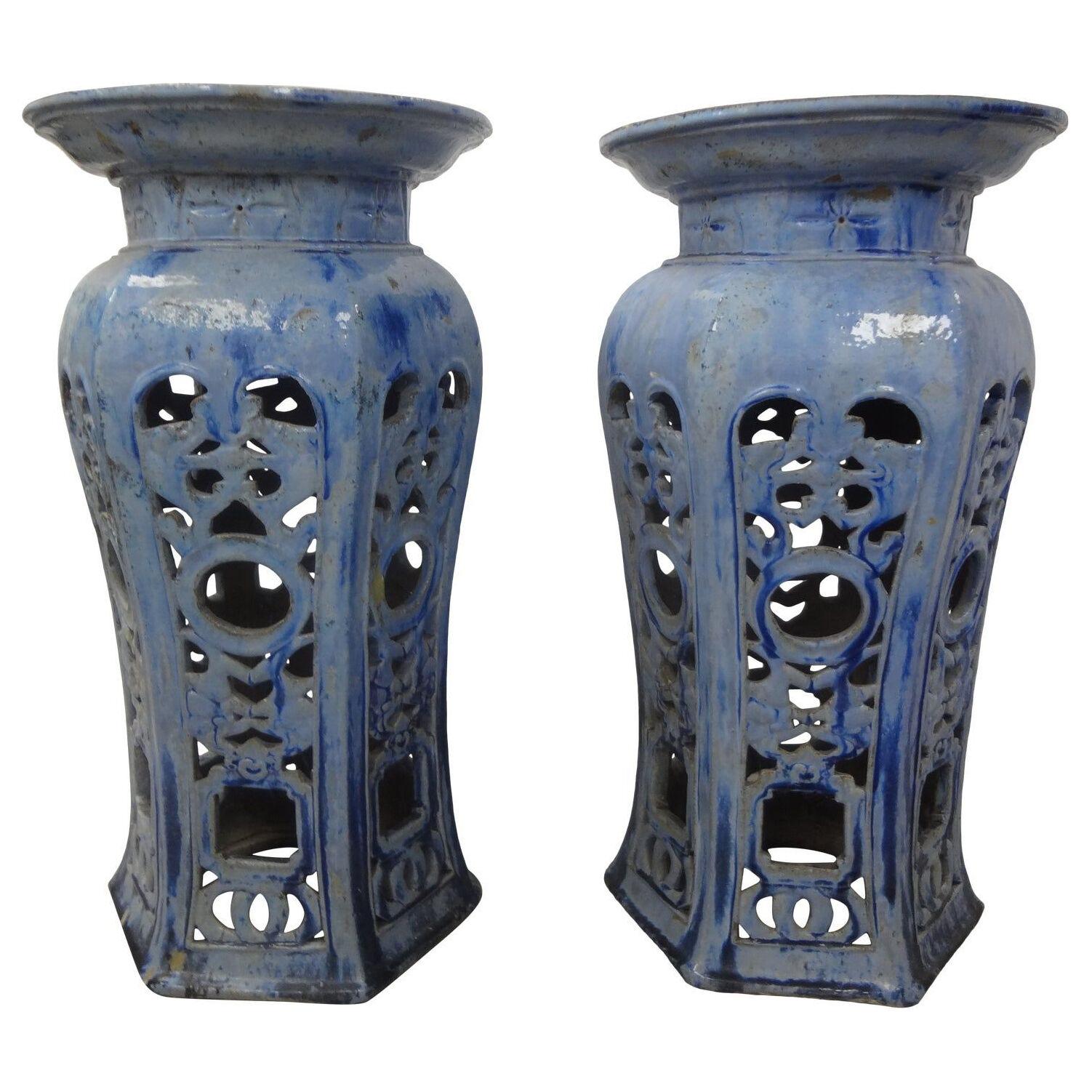 Pair Of Early 20th Century Chinese Glazed Terra Cotta Pedestals or Stands 