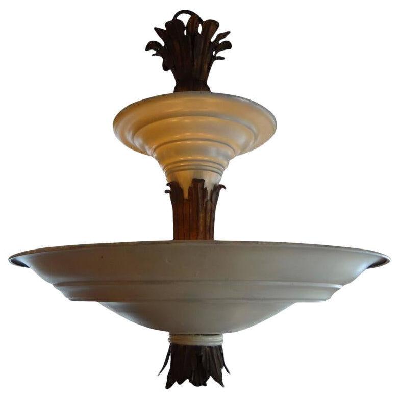 Period French Art Deco Tole and Bronze Chandelier