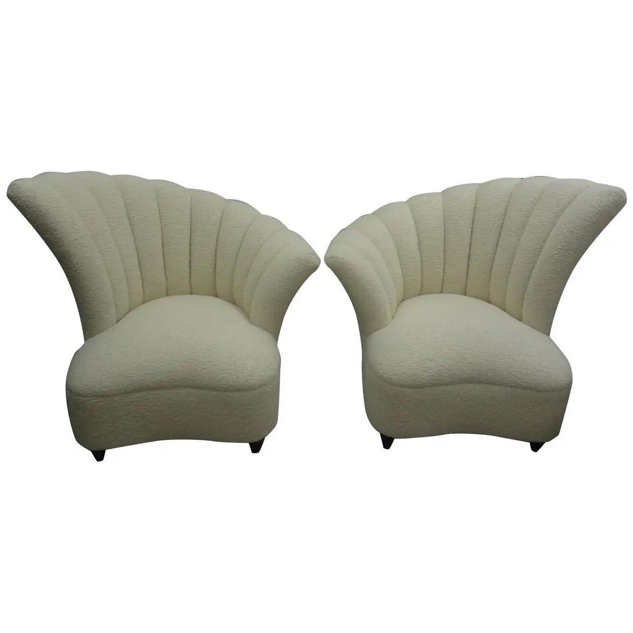 Pair of Grosfeld House Asymmetrical Channel Back Lounge Chairs