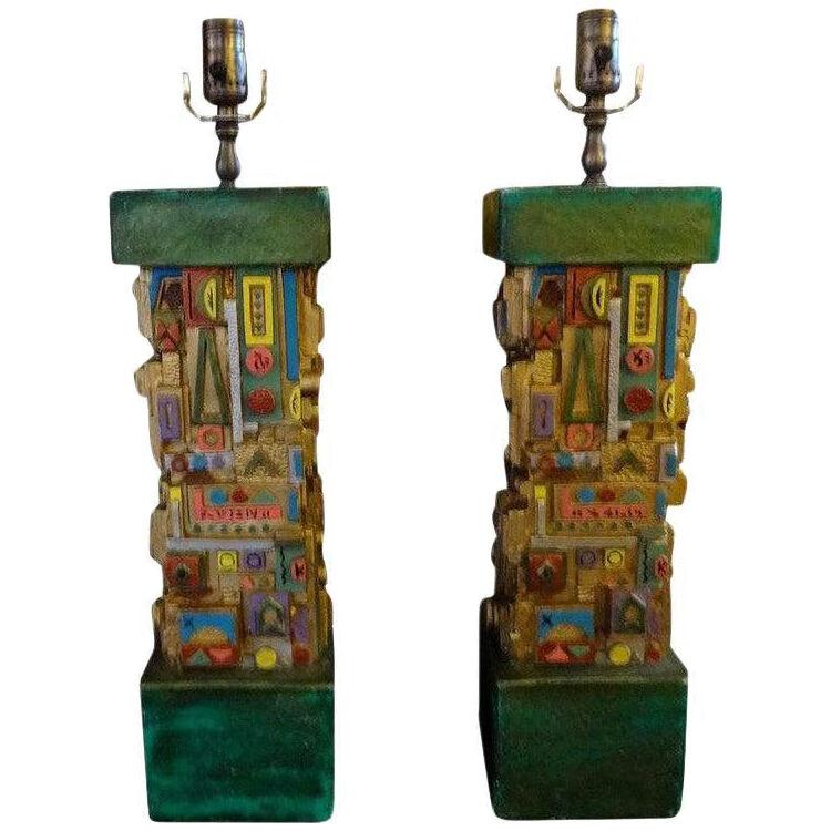 Pair Of Mid-Century Modern Plaster Lamps in the Manner of Louise Nevelson
