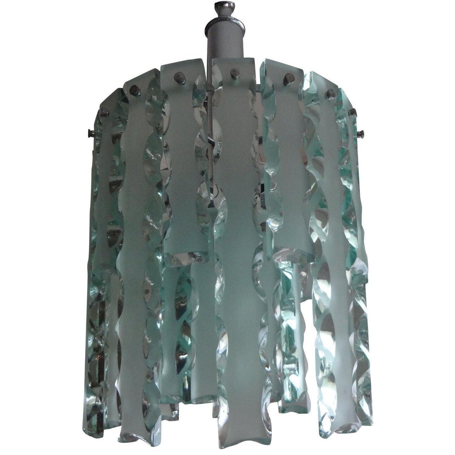 1960's Italian Zero Quattro -Fontana Arte Frosted Glass Lantern or Chandelier