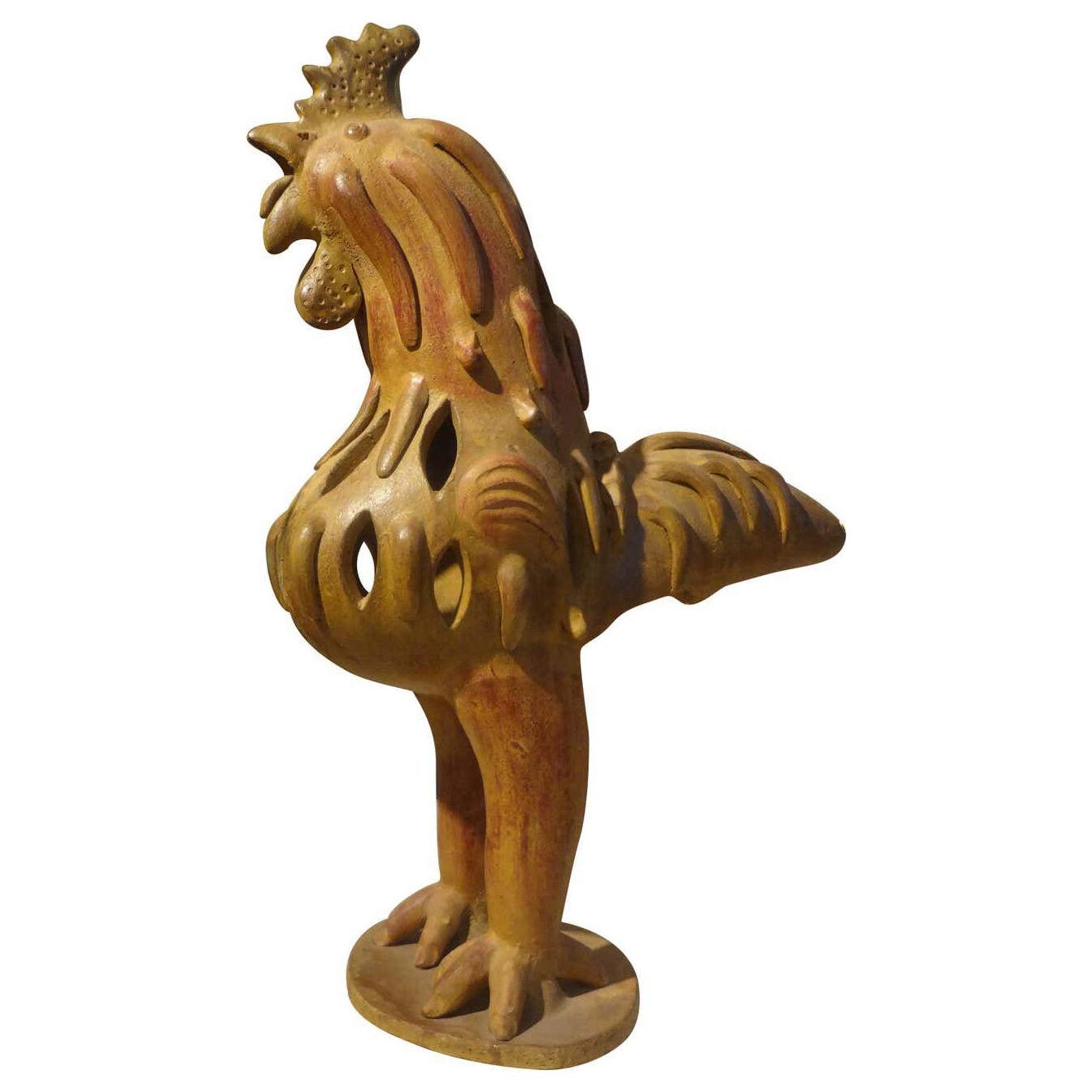 Italian Modernist Terracotta Rooster Sculpture