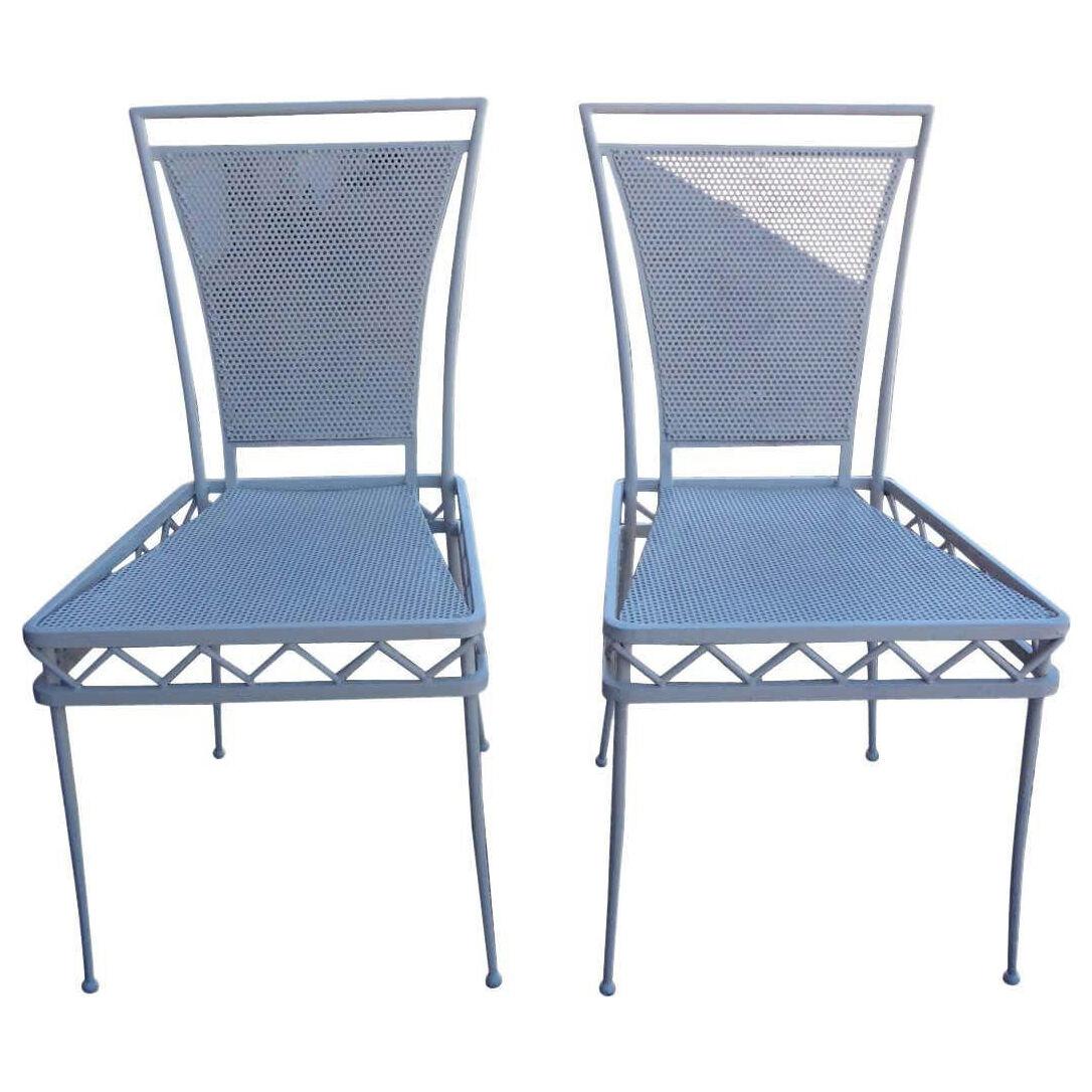 Pair of French Mathieu Matégot Style White Wrought Iron Chairs