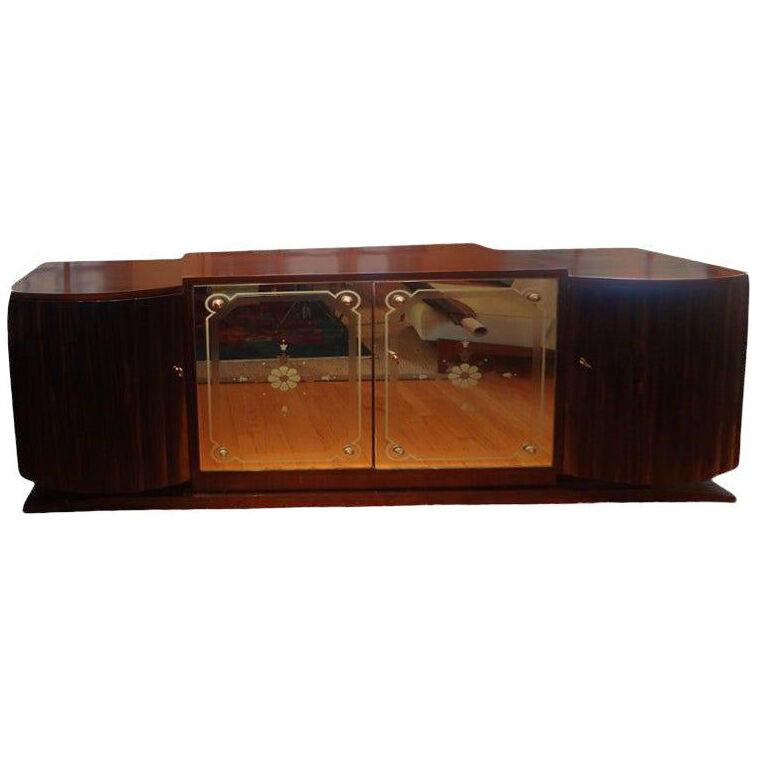  French Art Deco Ruhlmann Inspired Credenza With Mirrored Doors