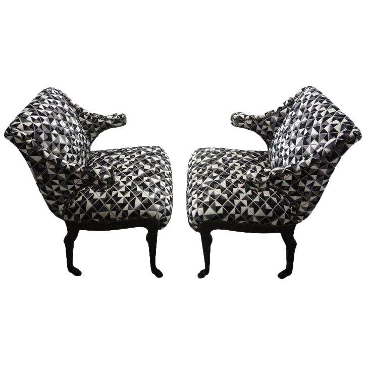 Pair Of James Mont Inspired Ebonized Chairs With Hoof Feet