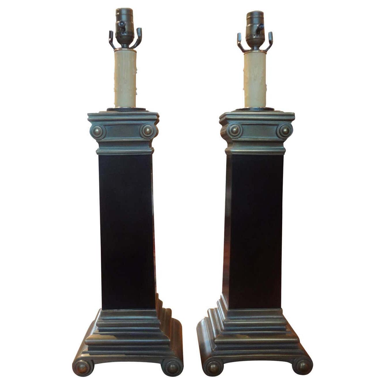 Pair of Brass Neoclassical Style Corinthian Column Lamps