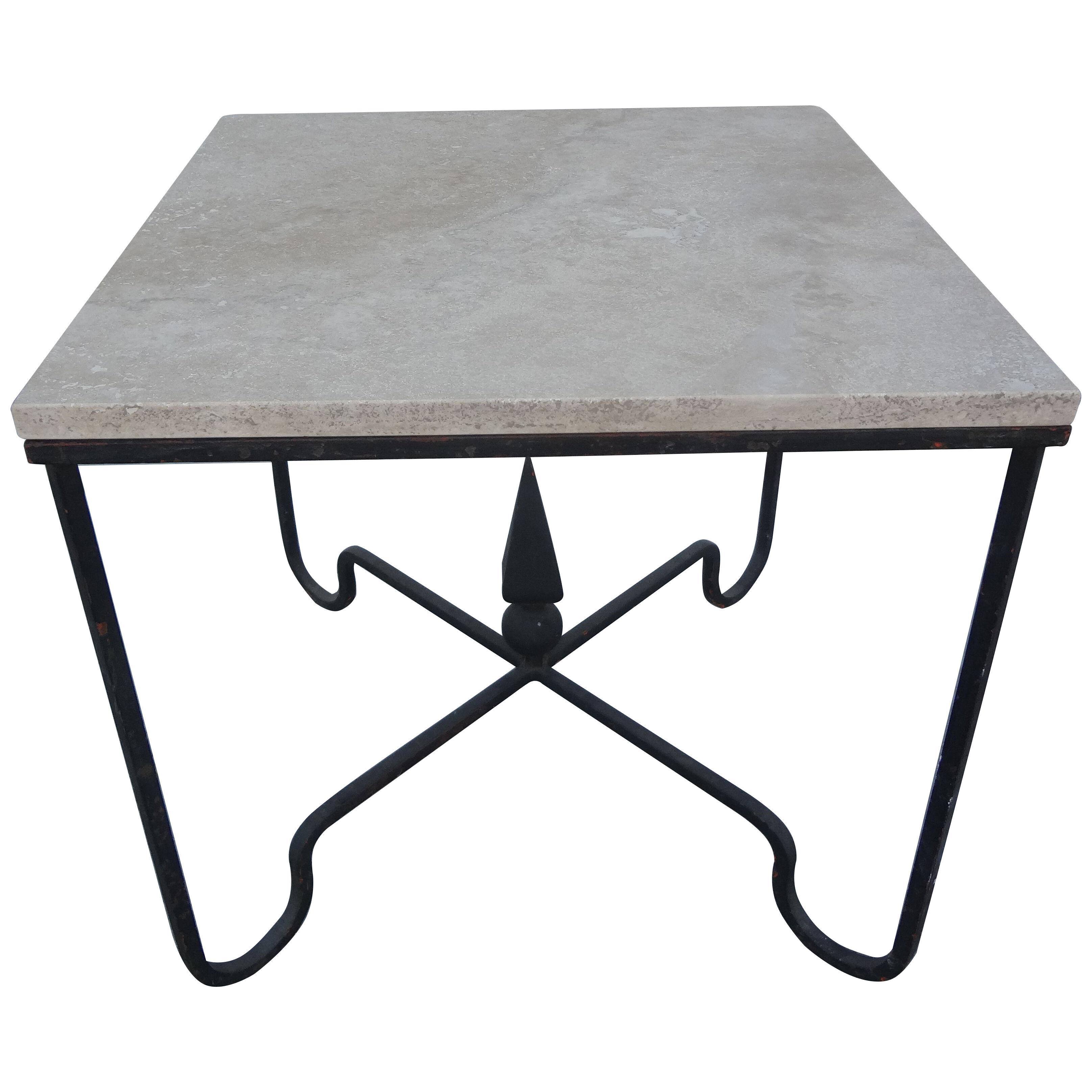 French Wrought Iron Table With Travertine Top