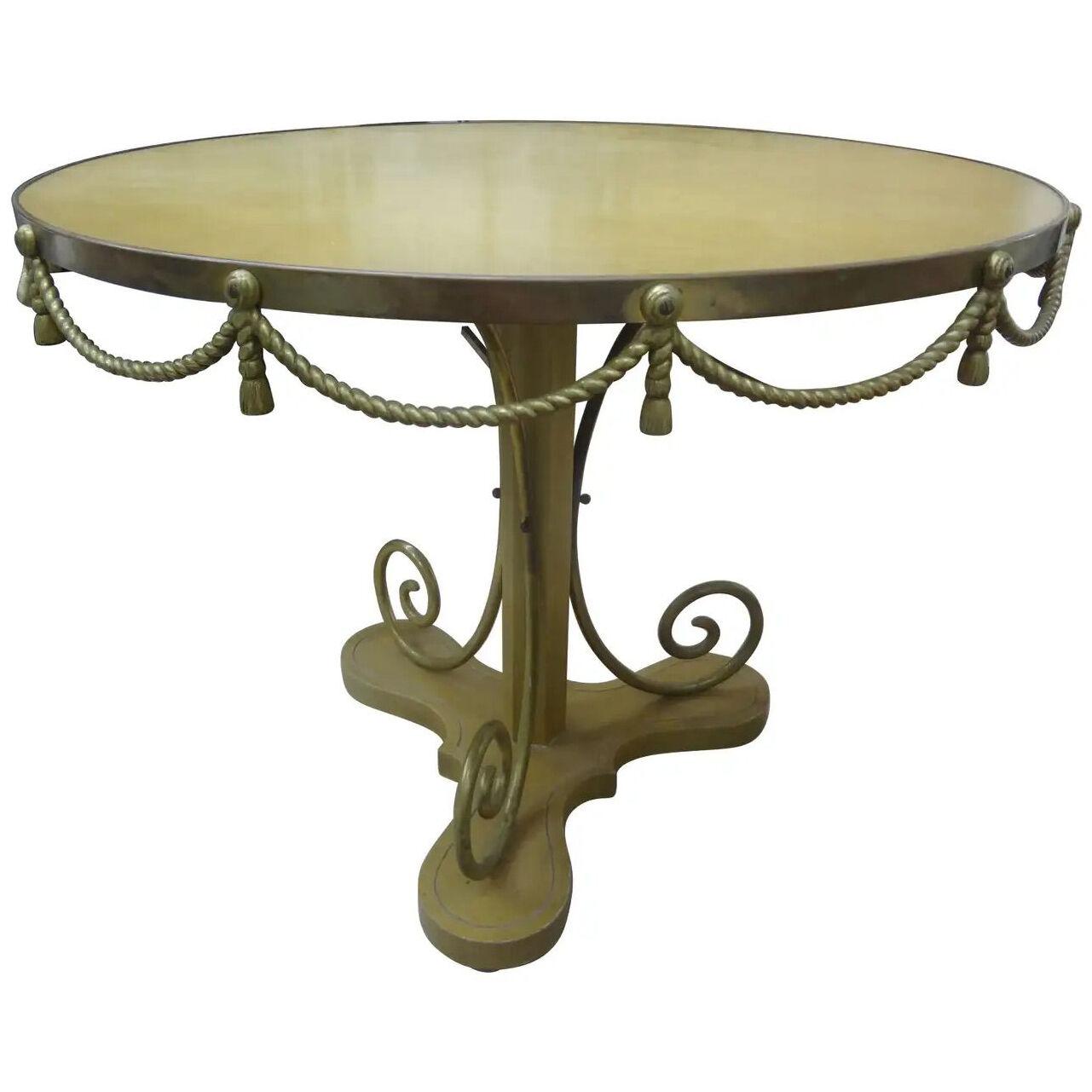 Hollywood Regency Center Table with Brass Scalloped Detail