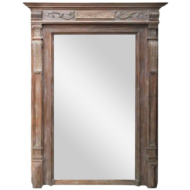 Large 19th Century French Neoclassical Style Cerused Beveled Mirror