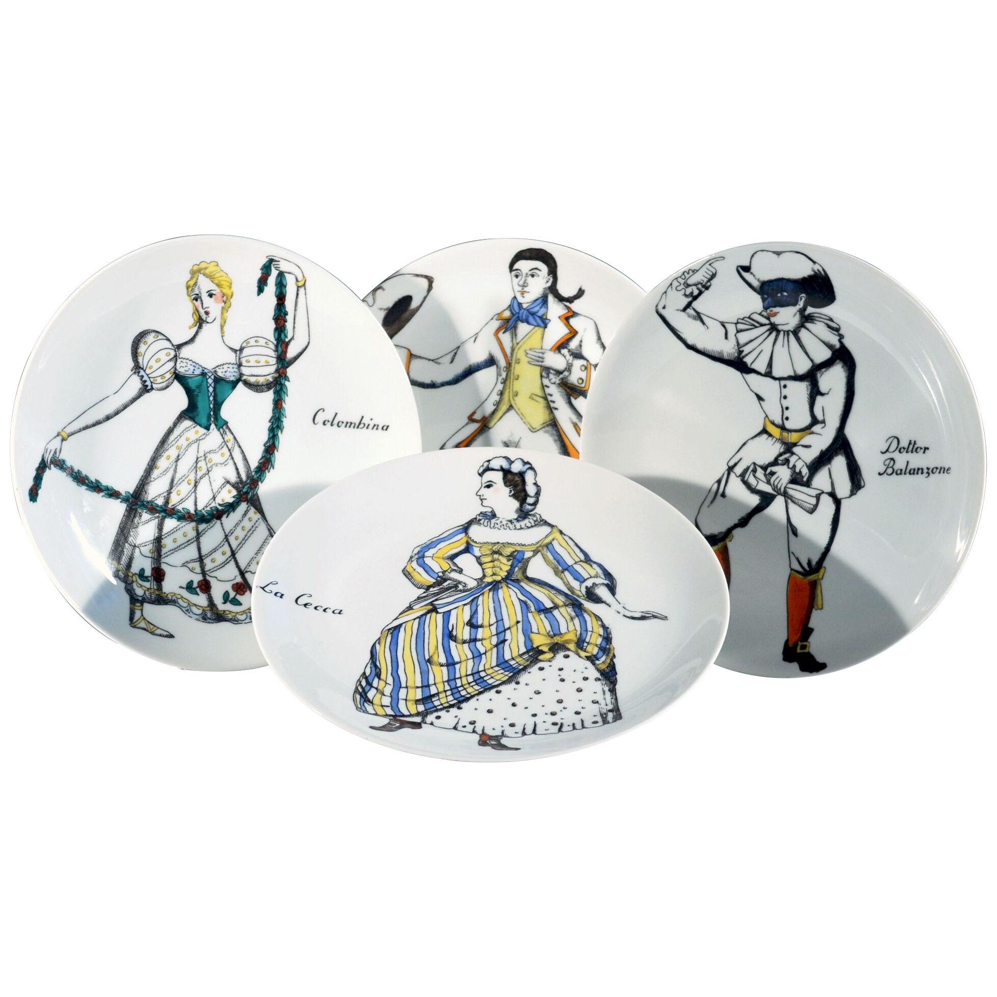 Piero Fornasetti Porcelain Commedia Dell'arte Maschere Italiane Porcelain Plates