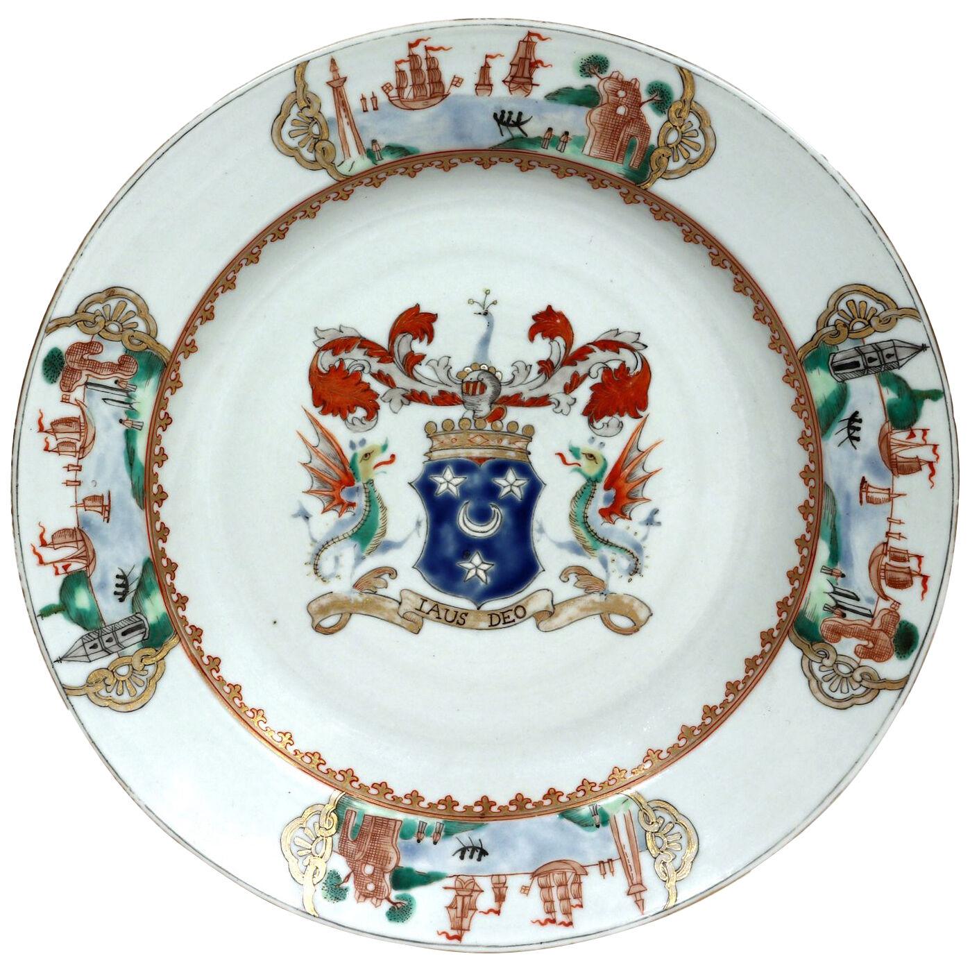 Chinese Export Armorial Porcelain Plate, Coat of Arms of Arbuthnott