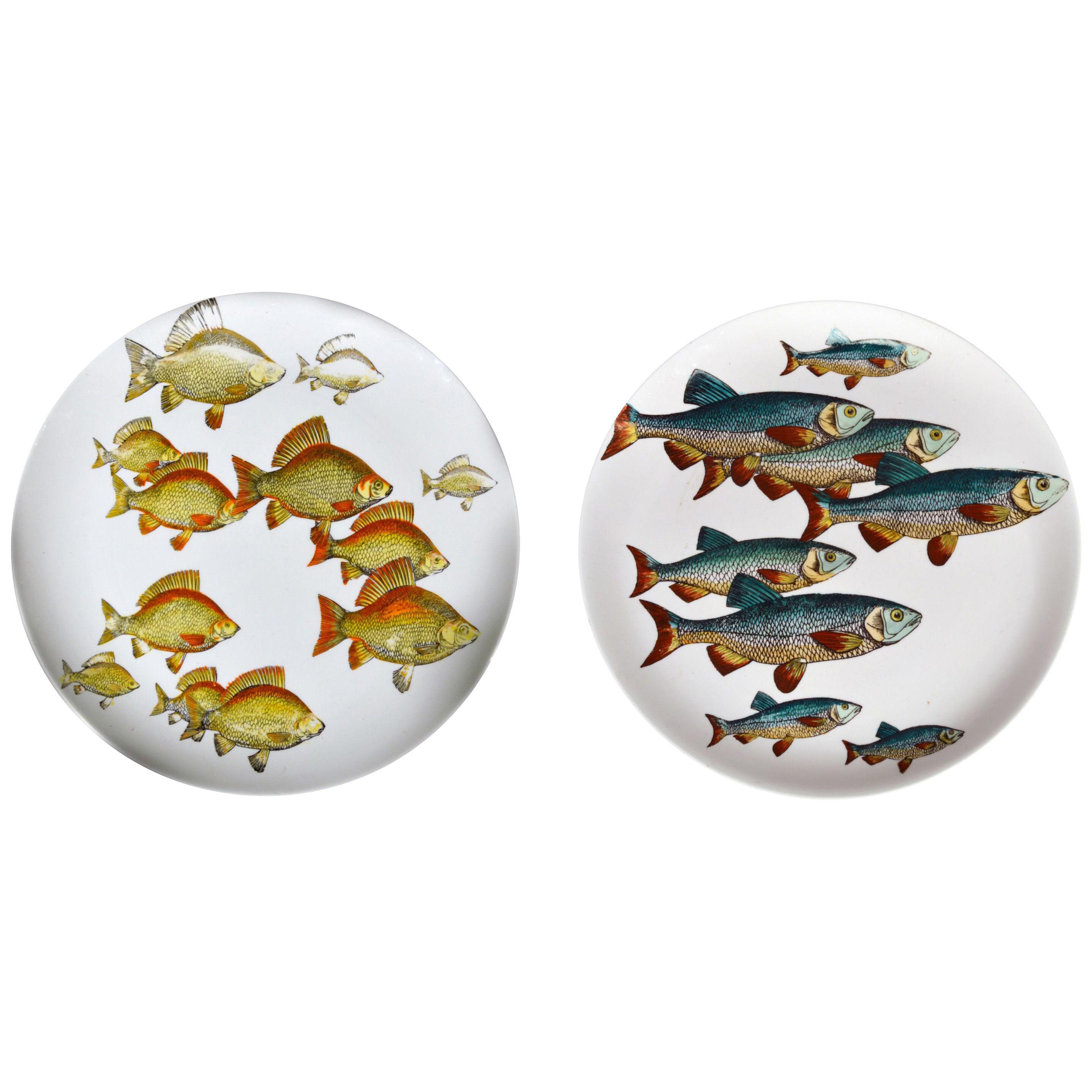 Piero Fornasetti Pottery Pair of Plates with Fish Decoration- Pesci pattern