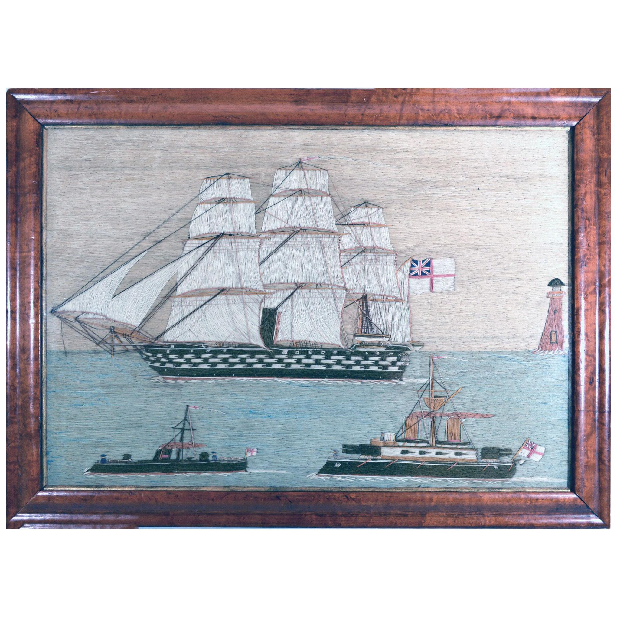 British Sailor's Woolwork of Three Royal Navy Ships