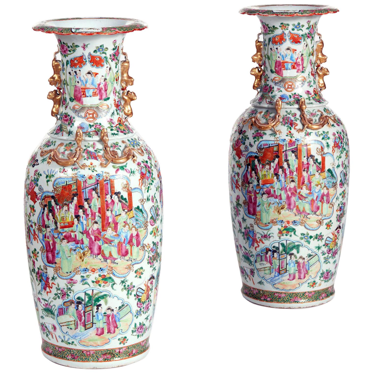 Chinese Export Porcelain Large Rose Medallion Vases