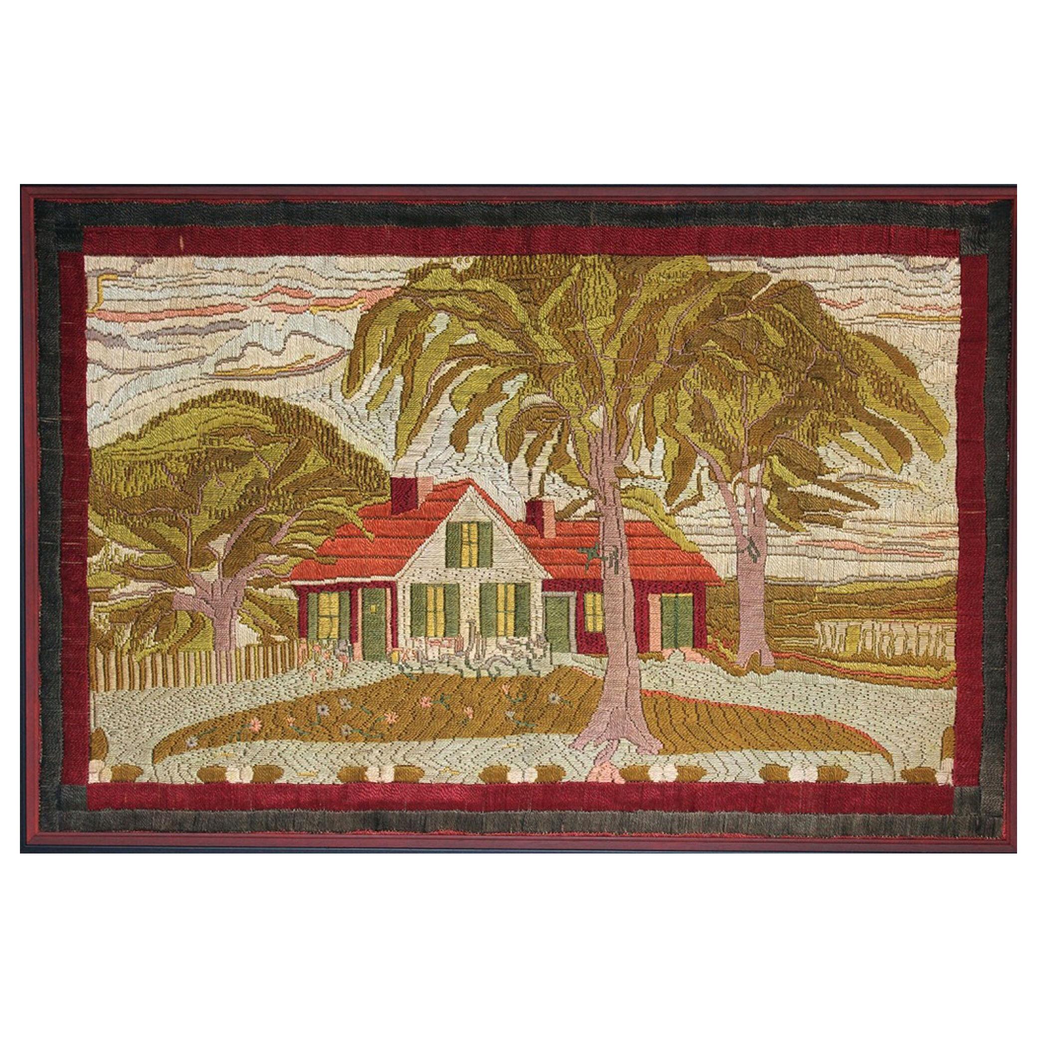 Textile Picture of a House & Palm Trees
