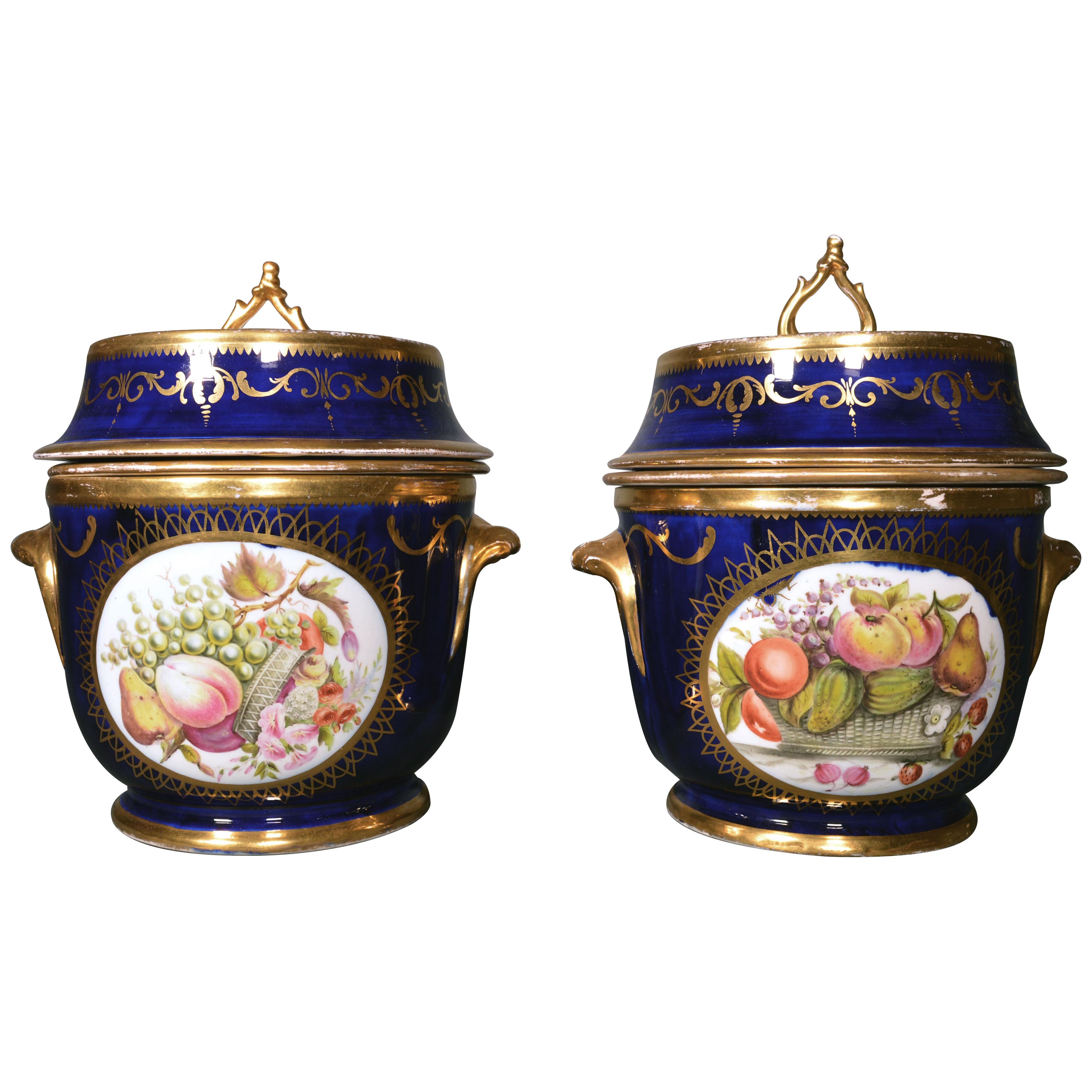 Coalport Porcelain Botanical Fruit Coolers, Covers, and Liners