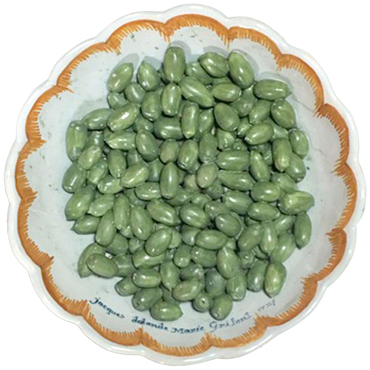 French Faience Trompe L'oeil Bowl with Olives, Nevers, Dated 1774